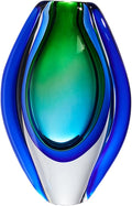 Luxury Lane Hand Blown Sommerso Oval Art Glass Vase for Decor 8.5 inch Tall Centerpiece Table Decoration Emerald Green