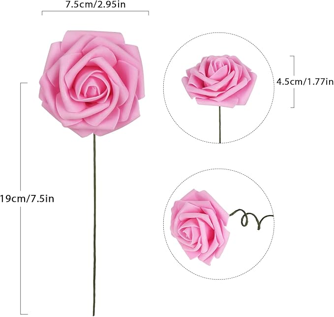 Pink Artificial Roses 50PCS Pink Roses 2.95" Foam Flowers Bulk Real Looking Pink Fake Foam Roses for Bridal/Baby Shower Decorations Wedding Centerpieces for Table
