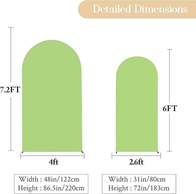 Arch Backdrop Cover Set of 2 Green Arch Cover 7.2 and 6ft Wedding Arch Cover Stretchy Backdrop Bridal Baby Shower Birthday Party Arches Stand Covers Spandex