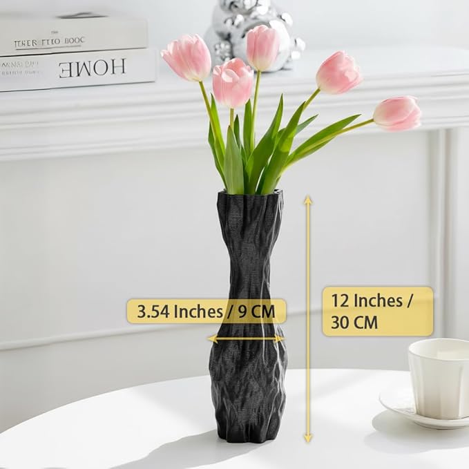 Black Sculptural Ceramic Vase, Modern Irregular Shape Decorative Vase for Home Decor, Minimalist Artistic Tabletop Centerpiece for Living Room Bedroom Office