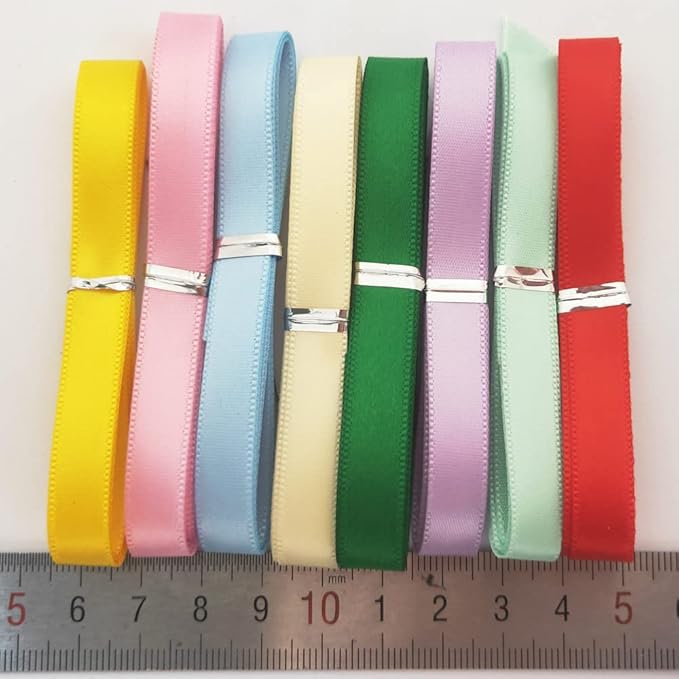 20Yards 3/8" (10mm) Single Face Solid Satin Polyester Ribbon Colorful Assorted for Gift Wrapping Happy Birthday Party Decorations