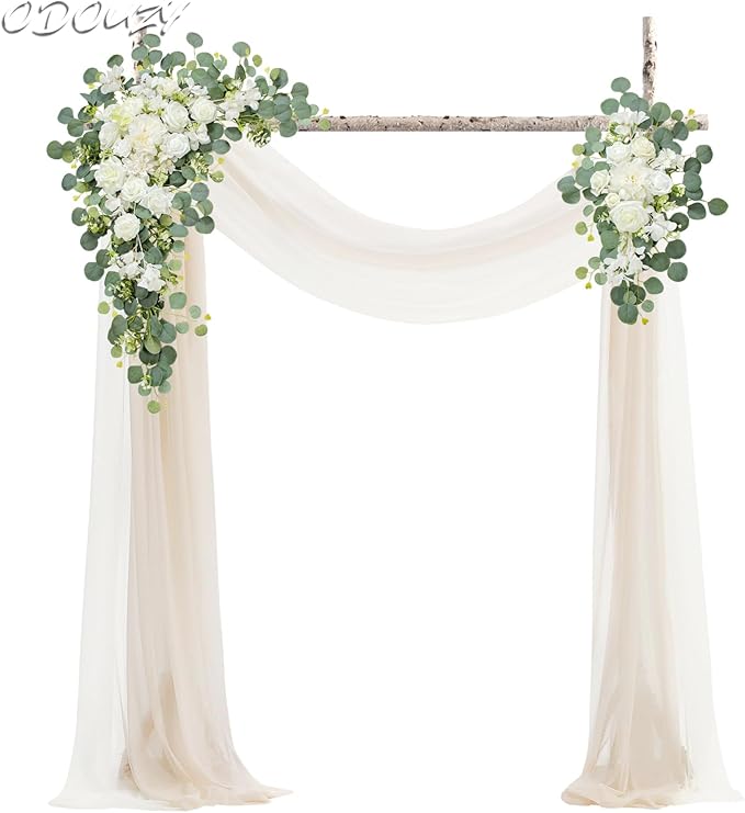 Wedding Arch, Artificial Flowers, Wedding Decor with Drapes (Set of 4)，Be Suited to Banquet, Party, Wedding Decor Ceremony and Background Decoration (White Champagne)