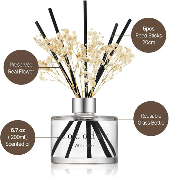 COCODOR Preserved Real Flower Reed Diffuser/April Breeze / 6.7oz(200ml) / 2 Pack/Reed Diffuser Set, Oil Diffuser & Reed Diffuser Sticks, Home Decor & Office Decor, Fragrance and Gifts
