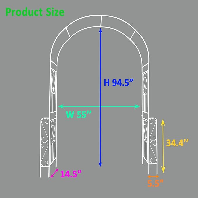 Metal Garden Arch, Assembly Garden Arbor Trellis Climbing Plants Support Rose Arch Outdoor Wedding Arch Party Events Archway (W55'' x H94.5'', Cream White)