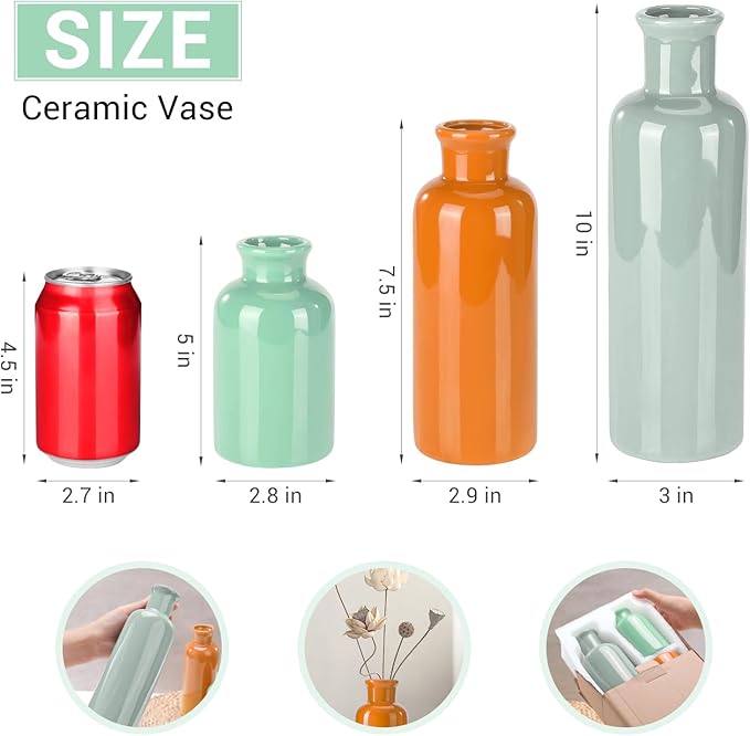 Small Ceramic Vase Set of 3, Boho Modern Flower Vase Room Decor, Farmhouse Decor, Vases for Your Kitchen, Bathroom, Bedroom, Living Room, Office&Shelf Centerpiece Table Decorations