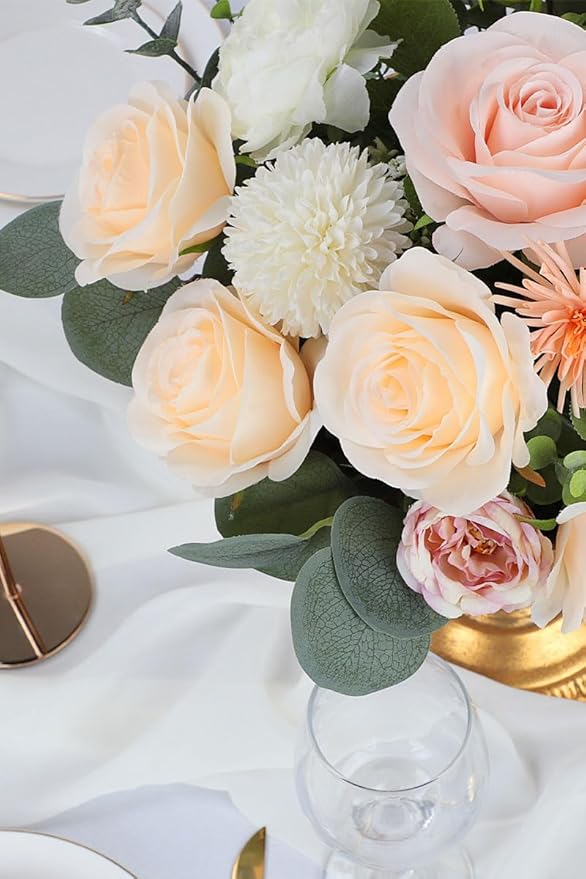 30pcs Roses Artificial Flowers Champagne Silk Roses with Long Stems Fake Flowers for Wedding Bouquet Centerpices Decorations Party Bridal Baby Shower Home Decor