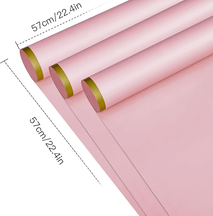 WRAPAHOLIC 20 Sheets Flower Wrapping Paper - 22.4 x 22.4 inch Pastel Pink with Gold Edge Water-Resistant Floral Bouquet Wrapping Paper, Florist Supplies Packaging Paper for Wedding Birthday Gift DIY