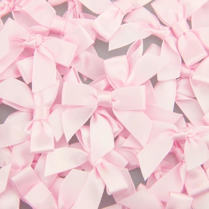 7Rainbows 50pcs Boutique 1.5" Pink Satin Ribbon Mini Bows for Craft Sewing Scrapbooking Wedding and Gift Wrapping