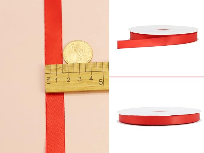 100Yards Red Double Faced Satin Ribbon-5/8inch- Boutique Gift Wrapping Package Ribbon, DIY Crafts Bow Hair Headband Accessories Assorted Ribbon#235 (15mm)