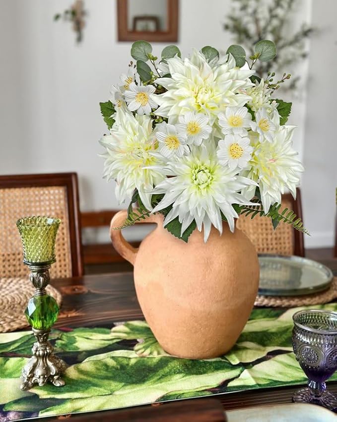 Dahlia Artificial Flowers 12PCS Fake White Flowers Realistic Dahlia Daisies Silk Flower Long Stems Faux Flowers for Vase Floral Centerpiece Arrangements Wedding DIY Bridal Bouquet Party Home Decor