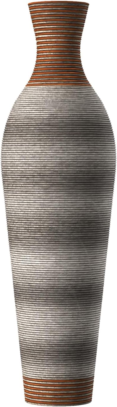 39-Inch Tall Vintage Floor Vase - Premium PVC Rattan Weave, Large Brown Standing Vase, Flower Holder for Home Decor (Light Brown)