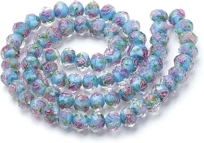 PH PandaHall 70pcs 6~8mm Gold Sand Lampwork Beads Glass Handmade Round Loose Beads for Rosary Making Jewelry Craft Making with 2mm Hole - Deep Sky Blue