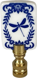 Royal Designs, Inc. Blue/White/Black Porcelain Dragonfly Finial for Lamp Shade, Polished Brass