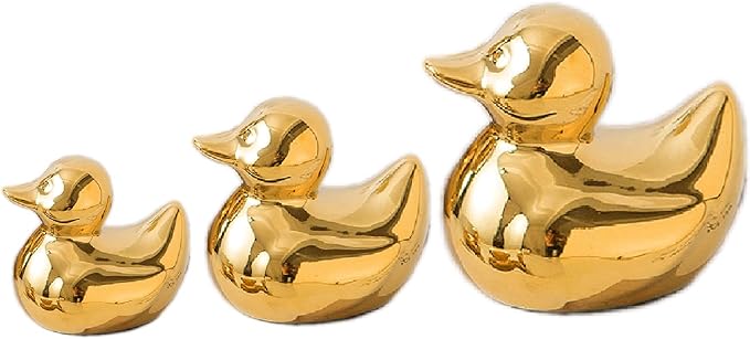 Golden Ceramic Duck Figurines，Home Decor Animal Sculptures and Statues Handmade Artware Decor,Mini Duck Sets 3 PCS