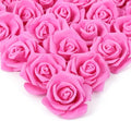 IPOPU Artificial Rose Flower Heads, 100pcs Real Looking Hot Pink Foam Fake Roses for DIY Wedding Baby Shower Centerpieces Arrangements Party Tables Home Decorations (Hot Pink, Stemless)