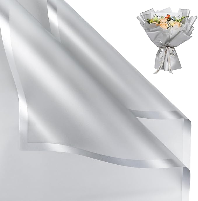 NESCCI 20 Sheet Flower Wrapping Paper - Waterproof Floral Bouquet Wrapping Paper, Florist Supplies Packaging Paper for Wedding Birthday Gift DIY (Translucent Silver)