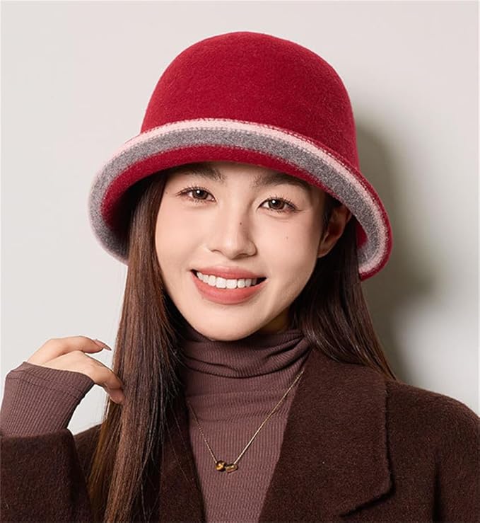 Women Warm Vintage Bucket Hats Fashion Fedora Cloche Cap Classic Felt Bowler Hat Outdoor Fall Winter
