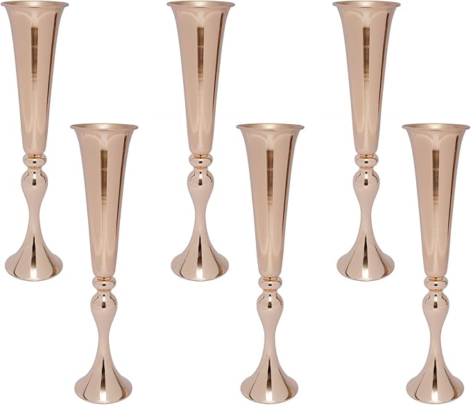 6 PcsTall Gold Trumpet Wedding Flower Vases, 22'' Metal Versatile Centerpieces, Tabletop Flower Stand for Wedding Anniversary Birthday Party Decorations Home Event Decor