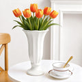 Modern Fluted Ceramic Vase, 10 Inch White Flower Vase with Pedestal Base, Decorative Table Top Vases for Centerpieces, Home Decor, Living Room, Bedroom, Wedding and Events, Housewarming Gift