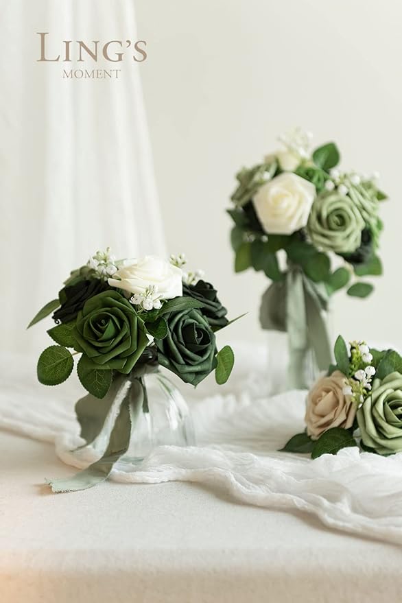 Ling's moment Artificial Flowers, 50Pcs 3" Roses in Sage Shades, Realistic DIY Foam Floral Decor for Wedding Bouquets/Centerpieces, Outdoor Party Backdrops, Room/Table, and Garden/Pot Decorations