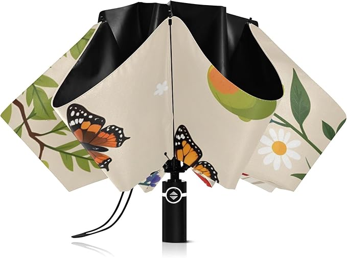 Automatic Folding Umbrella Windproof Strong, UV Protection Compact Floral Hydrangea Hummingbird Sun Rain Sun Rain Travel Umbrellas for Women Men