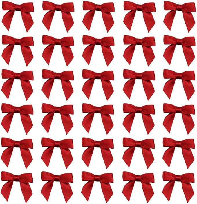 7Rainbows 50pcs Boutique 1.5" Red Satin Ribbon Mini Bows for Craft Sewing Scrapbooking Wedding and Gift Wrapping