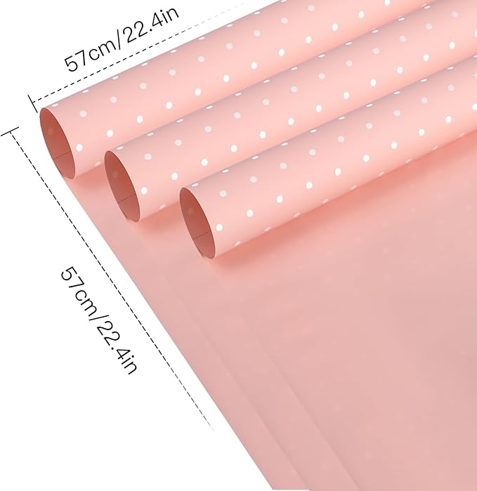 WRAPAHOLIC 20 Sheets Flower Wrapping Paper - 22.4 x 22.4 inch Pink and White Polka Dots Water-Resistant Floral Bouquet Wrapping Paper, Florist Supplies Packaging for Wedding Birthday Gift DIY