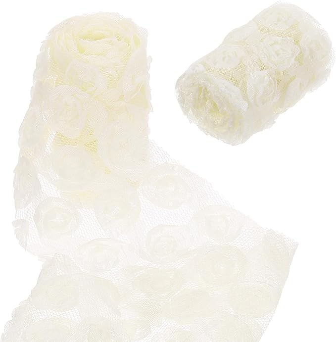 uxcell 2PCS Lace Trim Ribbon, 2.36 inch - 1 Yard 3D Rose Floral Embroidery Ribbons Edge Trimming for Sewing, Wedding Dress, DIY Crafts, Decoration Accessories, Beige