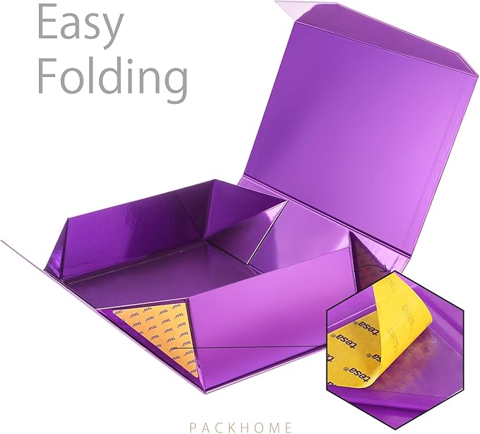 PACKHOME 6 Large Gift Boxes with Lids 13.5x9x4.1 Inches, Sturdy Collapsible Gift Boxes with Magnetic Closure (Glossy Purple)