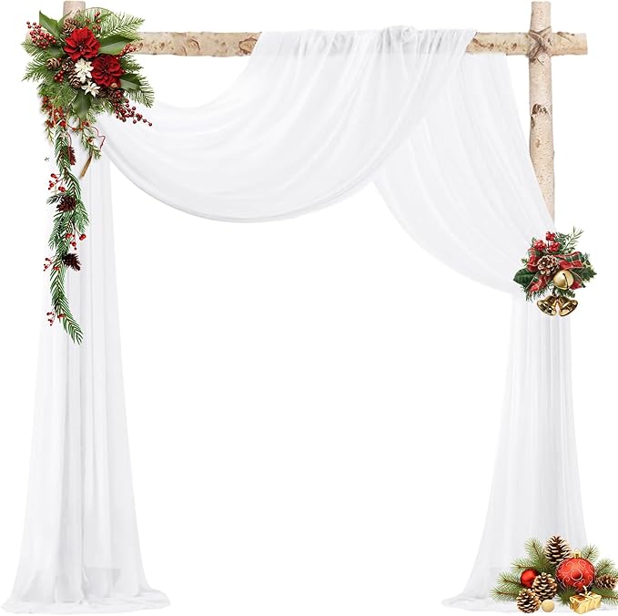 VOK White Wedding Arch Draping Fabric Chiffon Fabric, 29in x 18Ft Sheer Chiffon Outdoor Curtain for Wedding Ceremony Birthday Party Decoration (White,1 Panel)