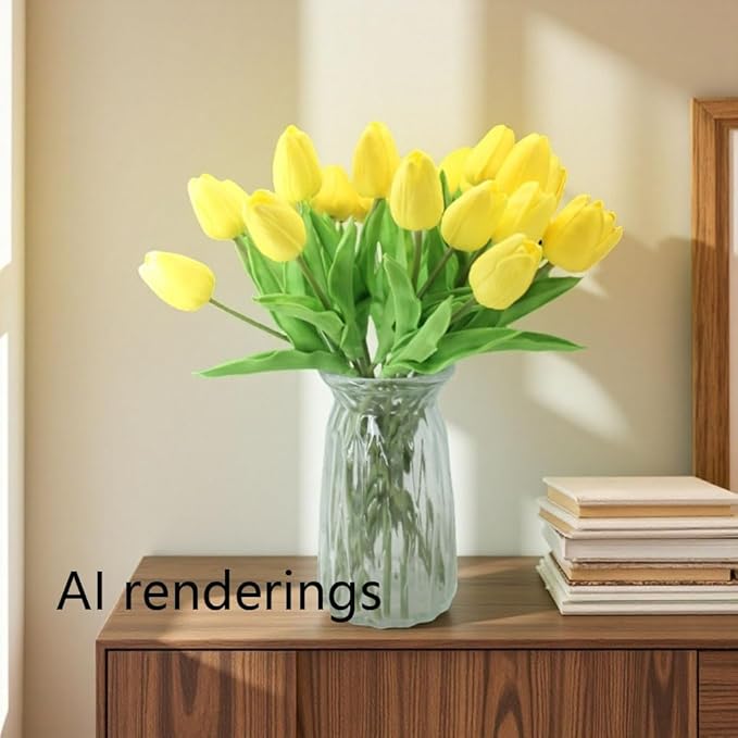10-Heads Artificial Flowers Home Decor Mini Tulip Real Touch Tulips Wedding Bouquets for Bride (Yellow)
