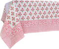 ATOSII Gulbahar White Pink 100% Cotton Fall Rectangle Tablecloth, Handblock Print Floral Table Cloth for Kitchen Dining Linen I Thanksgiving Christmas Weddings Outdoors I 72 X 120 Inches I 10 Seater