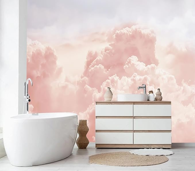 Eierme-Sun and Cloud Background with a Pastel Colored Mural Wallpaper Peel and Stick 90" x 67"