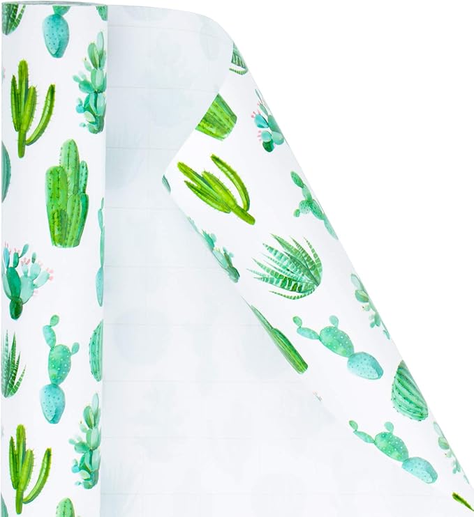 WRAPAHOLIC Jumbo Cactus Wrapping Paper Roll - 30 Inch x 33 Feet - Greeny Wrapping Paper for Kids Girls Women Birthday, Wedding, Baby Shower, Bridal Shower