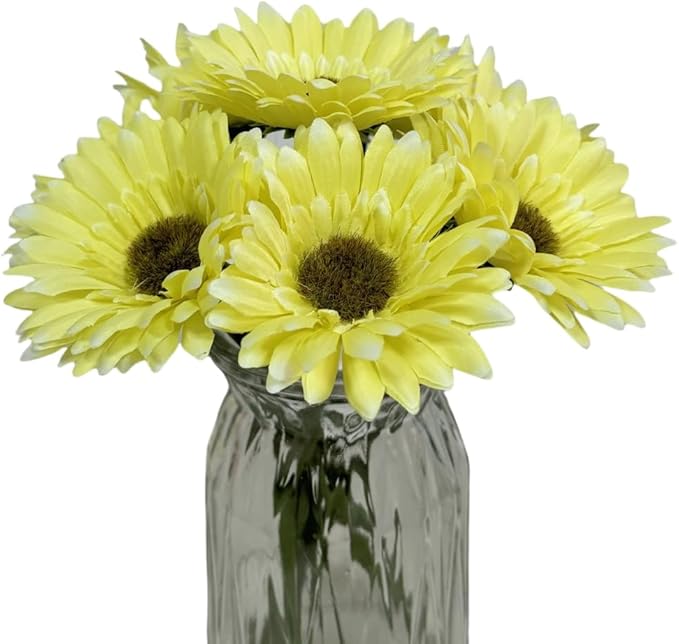 10PCS Artificial Daisy Artificial Flowers Gerbera Daisy Silk Flowers Faux Flower for Party Home Kitchen Garden Wedding Decor (Yellow)