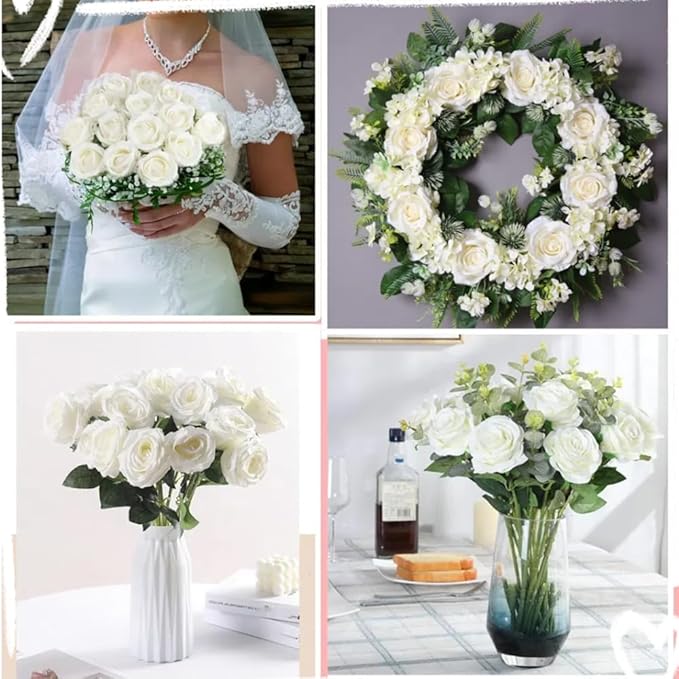 Artificial Roses 50PCS Large Velvet Rose 4.14" Real Touch Fake Flowers in Bulk for Flower Arrangement Wedding Centerpieces Home Party Decor (White)