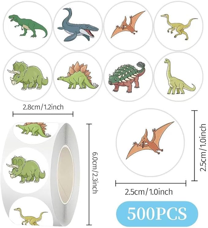 1000 Pcs Dinosaur Stickers for Kids Classroom Boys Girls School Students.2 Roll 1 Inch Cute Dino Animal Stickers Bulk Gift Party Favors.Teacher Reward Sticker Packs for Water Bottles Phone Laptop