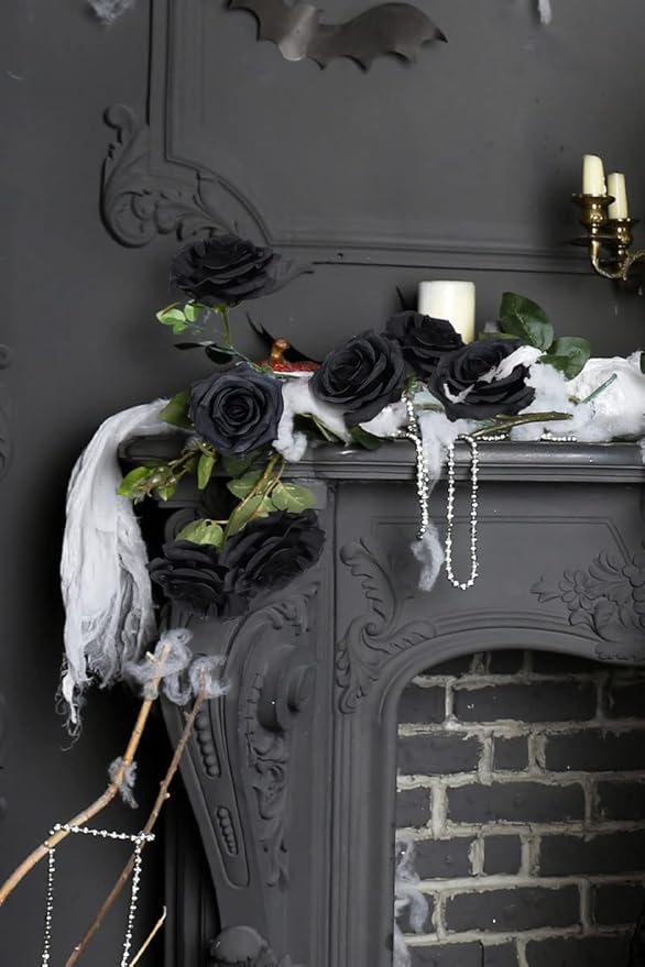 Artificial Rose Flower Black Flowers Black Roses Silk Flowers 12 pcs with Long Stem Silk Roses Bouquet for Wedding Bridal Shower Party Home Decoration