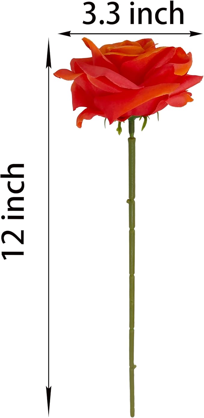 Artificial Satin Rose Flower Heads,48 Pcs Silk Rose Heads with Stems,3.3'' Rose Artificial Flowers Bulk,Artificial Rose Flower Heads for DIY Crafts Bouquet (48, Sunset)