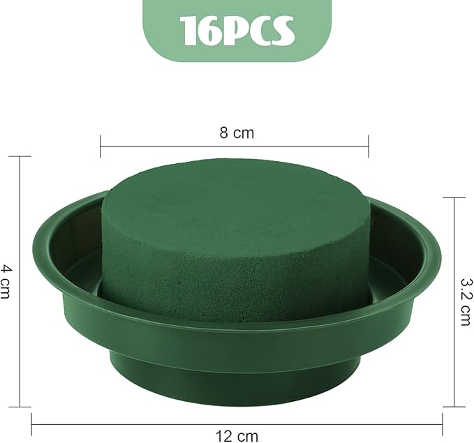 Maitys Floral Foam with Bowl 4.7 Inch Green DIY Flower Arrangement Kit Round Wet Foam, Wedding Aisle Flowers, Party Decoration (16 Pieces)