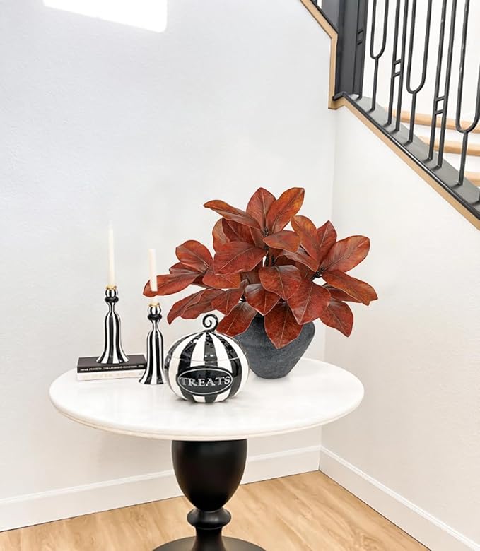 Briful Artificial Magnolia Leaves Stems 3 Pack 22in Orange Fake Magnolia Branches for Vase Fall Leaves Stems for Home Room Arrangements Centerpieces Thanksgiving Décor (Vase Not Included)