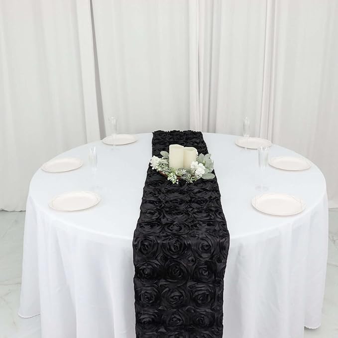 Efavormart Wonderland Rosette Premium Table Runners for Weddings Party Banquets Decor Fit Rectangle and Round Table - Black