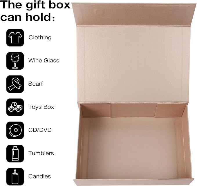 Aimyoo Gold Magnetic Gift Boxes with Lids 10.5x7x3 in, Medium Bridesmaid Groomsman Proposal Box, Rectangle Collapsible Box for Present Graduation Birthday Storage 5 Pack