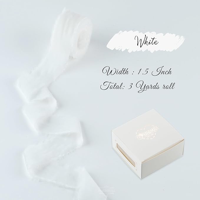 White Velvet Ribbon 1.5 Inch Frayed Silk Velvet Ribbon Rustic White Christmas Velvet for Gift Raw Edge Boho Style for Wedding Invitation Bridal Bouquet -3yards