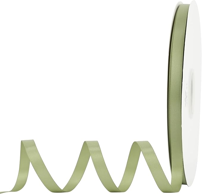 MEEDEE Olive Green Ribbon 3/8 Inch Double Faced Satin Ribbon 100 Yards Bulk Thin Green Ribbons for Gift Wrapping, Wedding, Crafts, Card Making, Favor Decor