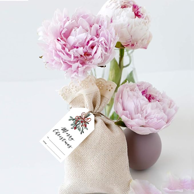 Andaz Press Christmas Holiday Season Classic Gift Tags, Merry Christmas to from Classic Favor Tags, Mistletoe Design, for Holiday Events, Parties, and Favors, 60-Pack