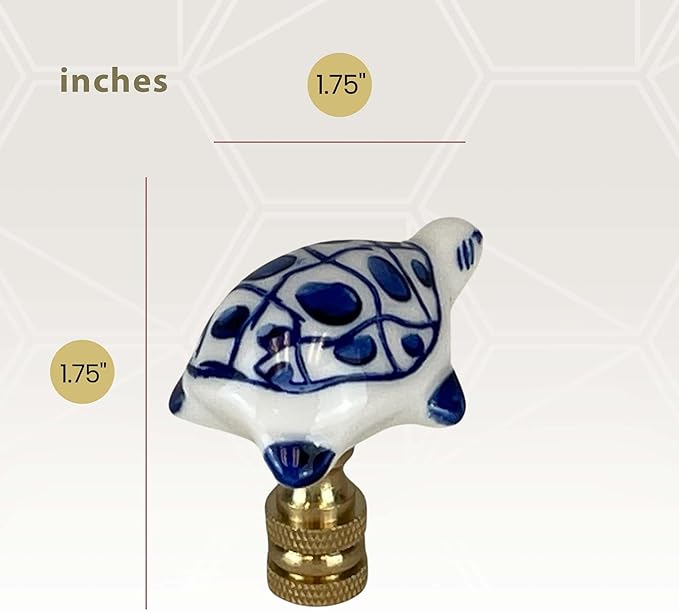 Royal Designs, Inc. Porcelain Turtle Finial for Lamp Shade, Polished Brass, Blue & White, Pack of 2