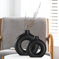 Black Ceramic Vase for Modern Home Decor, Round Matte Pampas Flower Vases Minimalist Nordic Boho Ins Style for Wedding Dinner Table Party Living Room Office Bedroom, Decorative Gift