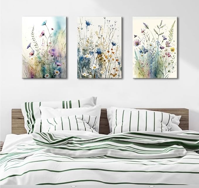 dgbtcart Watercolor Flower Canvas Wall Art Bathroom Decor Elegant Floral Wall Decor Colorful Botanical Painting Prints Flower Pictures for Living Room Bedroom Home Office Decoration 12"x16"x3pcs
