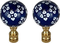 Royal Designs, Inc. Blue/White Porcelain Ball Ornament Design Finial for Lamp Shade, Polished Brass, Pack of 2